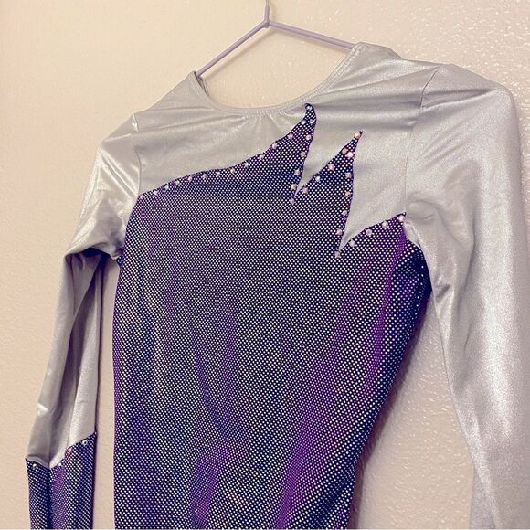 GK elite custom gymnastics competition leotard long sleeve purple rhinestone SA - Picture 5 of 11